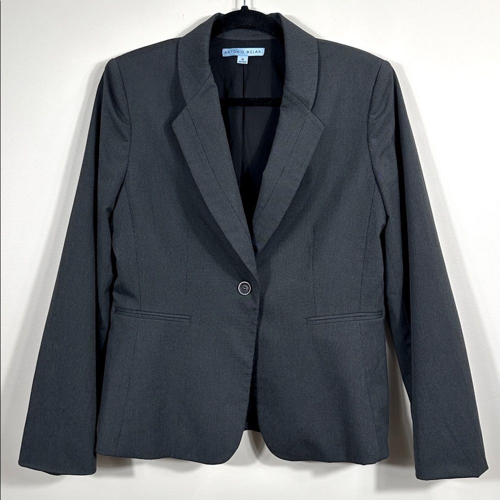 Antonio Melani Gray One Button Blazer Jacket Office Professional Women Size 10